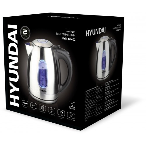 Электрочайник Hyundai HYK-S2402 (серебристый матовый/черный) 2