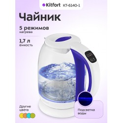 Электрочайник Kitfort KT-6140-1 (белый/фиолетовый)