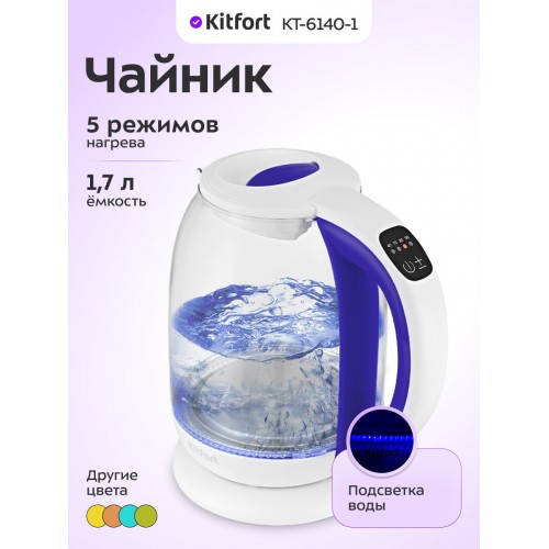 Электрочайник Kitfort KT-6140-1 (белый/фиолетовый) 