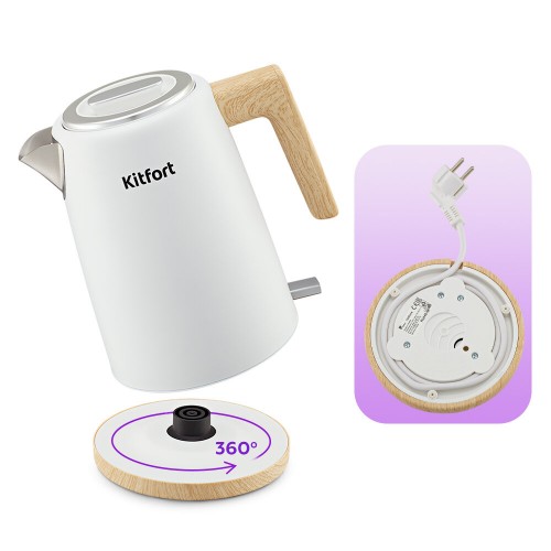 Электрочайник Kitfort КТ-6794 (белый/дерево) 2