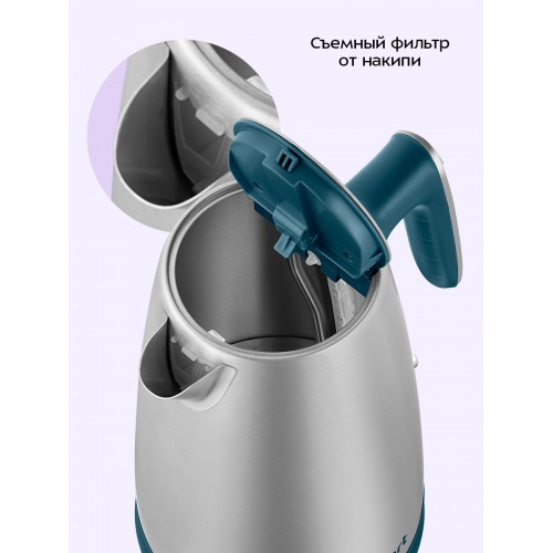 Электрочайник Kitfort КТ-8725 (серебристый/синий) 2