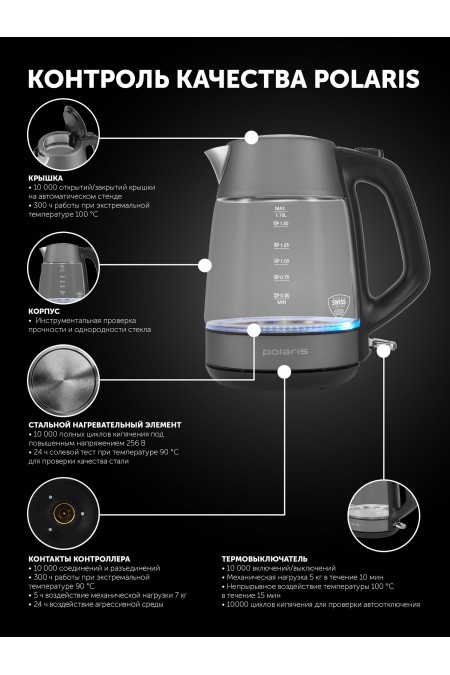 Электрочайник Polaris PWK 1760СGL (графитовый) 6