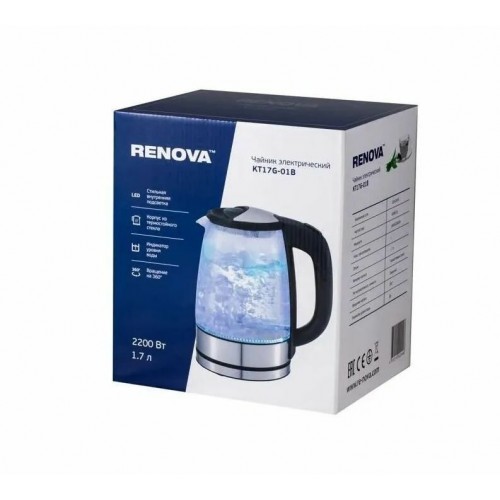 Электрочайник RENOVA KT17G-01B (черный/серебристый) 1