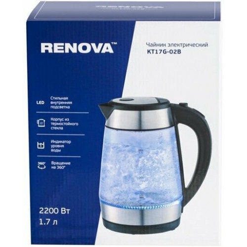 Электрочайник RENOVA KT17G-02B (черный/серебристый) 1