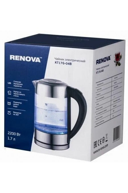Электрочайник RENOVA KT17G-04B (серебристый) 1
