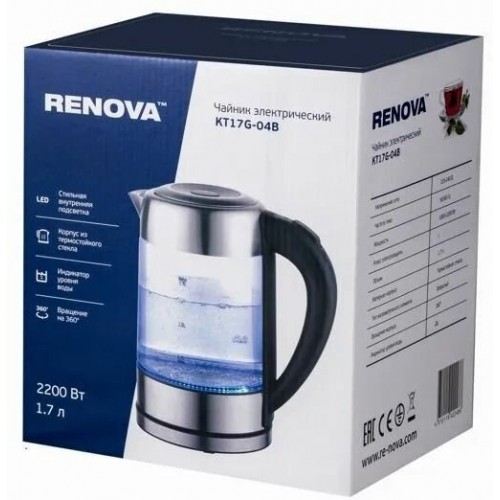 Электрочайник RENOVA KT17G-04B (серебристый) 1
