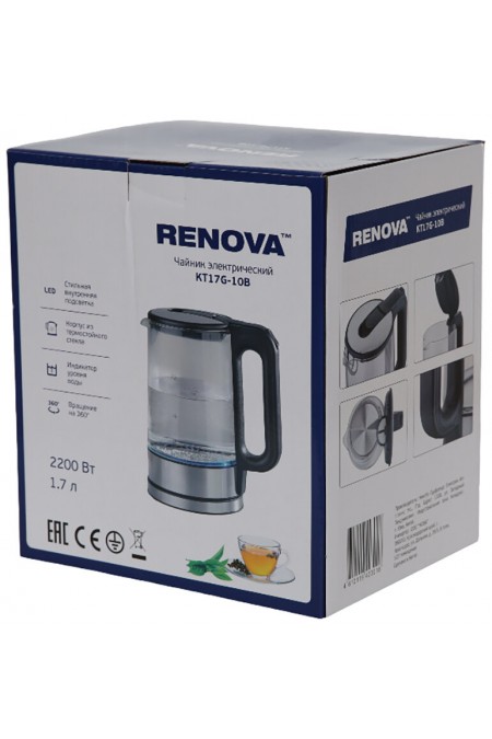 Электрочайник RENOVA KT17G-10B (черный/серебристый) 2