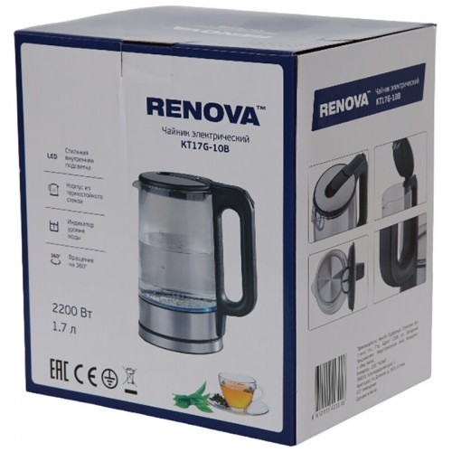 Электрочайник RENOVA KT17G-10B (черный/серебристый) 2