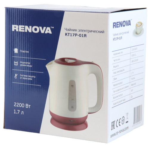Электрочайник RENOVA KT17P-01R (белый/красный) 1