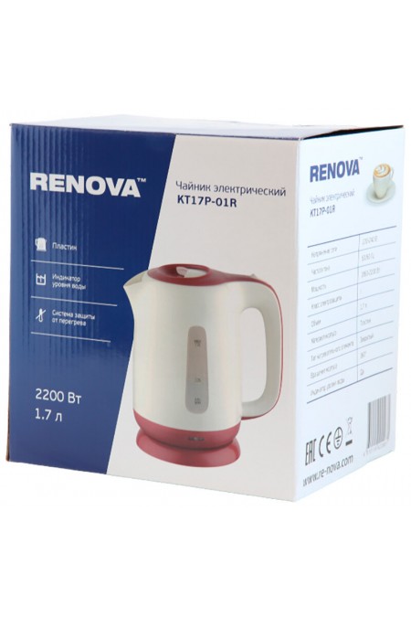 Электрочайник RENOVA KT17P-01R (белый/красный) 2