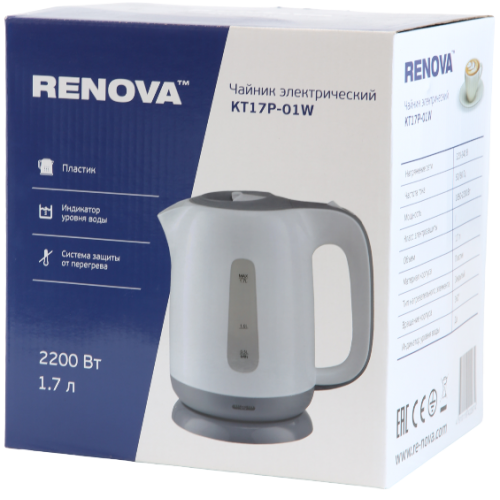 Электрочайник RENOVA KT17P-01W (белый/серый) 1