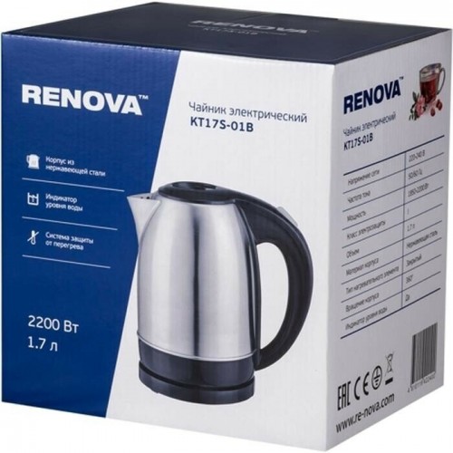 Электрочайник RENOVA KT17S-01B (серебристый/черный) 1