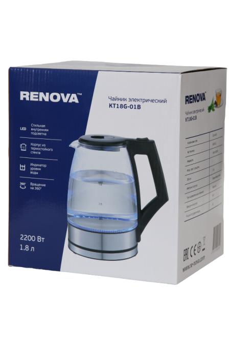 Электрочайник RENOVA KT18G-01B (серебристый) 2