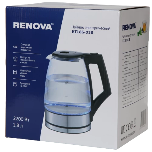 Электрочайник RENOVA KT18G-01B (серебристый) 2