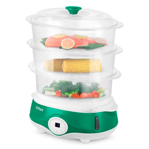 Пароварка Kitfort КТ-6454 (белый/зеленый) 