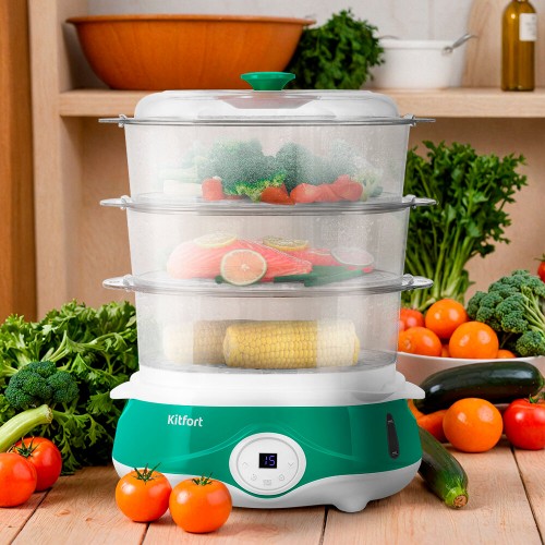 Пароварка Kitfort КТ-6454 (белый/зеленый) 1