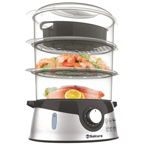 Пароварка Sakura SA-7215 (нержавеющая сталь/черный) 