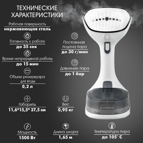 Отпариватель Endever Odyssey Q-465 (белый/серый) 4