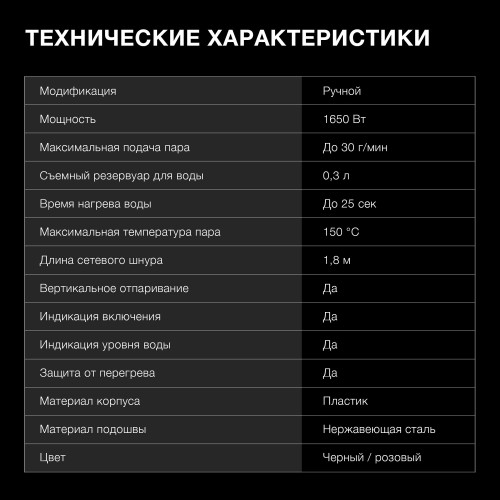 Отпариватель HYUNDAI H-HS02127 (черный/розовый) 5