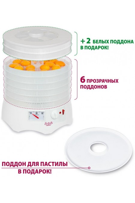 Сушилка Мастерица EFD-0602VM (6 поддонов + 2 белых поддона + поддон д/пастилы) (прозрачный/белый) 4